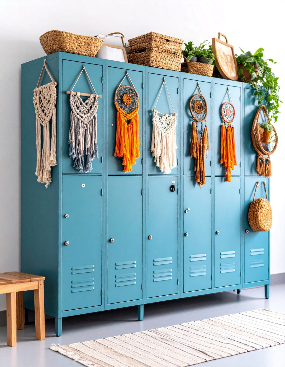 Boho Chic Locker with Macrame and Earthy Tones - 25 Locker Decor Ideas