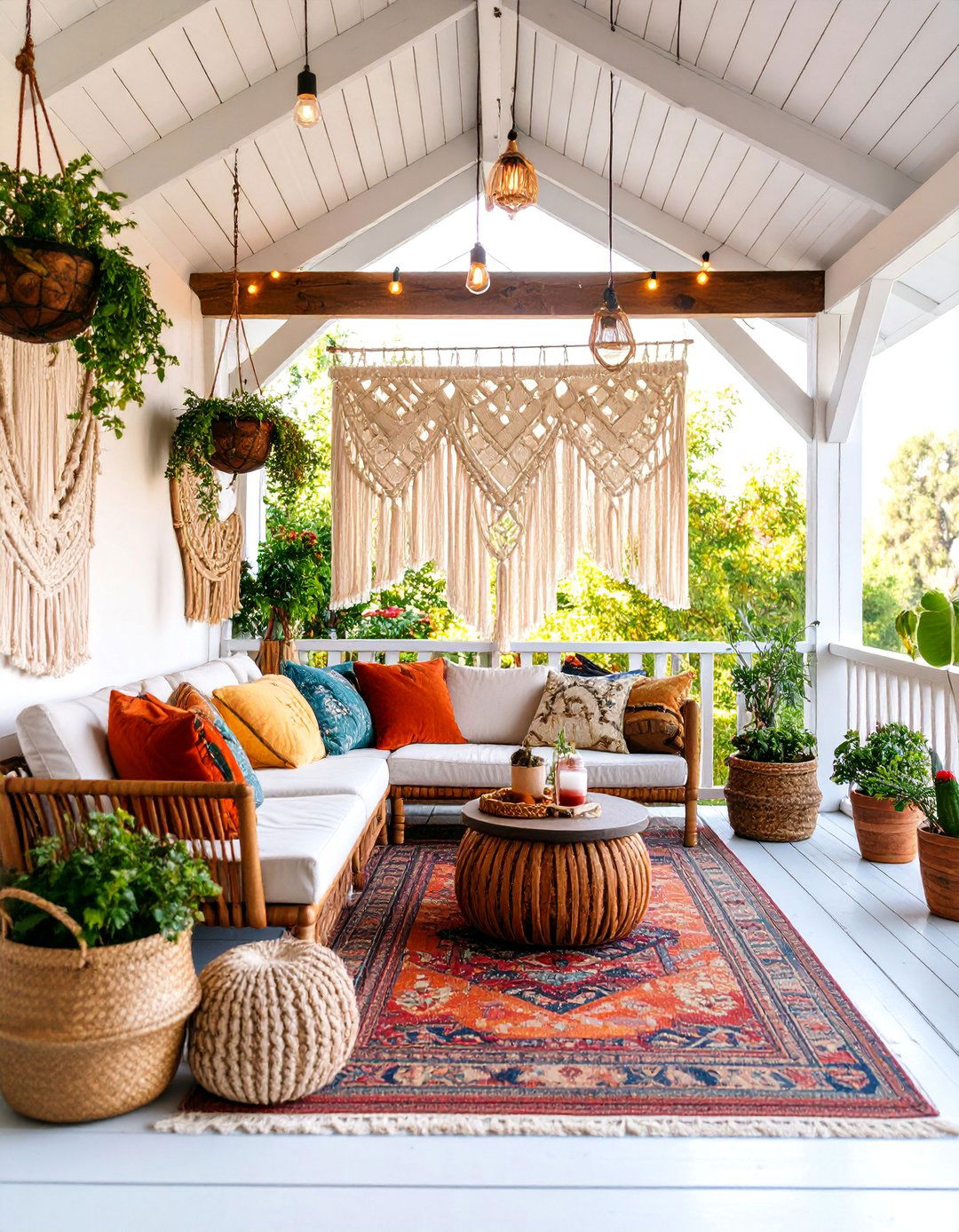 Boho Chic Open Gable Porch with Textured Elements - 25 Open Gable Porch Ideas