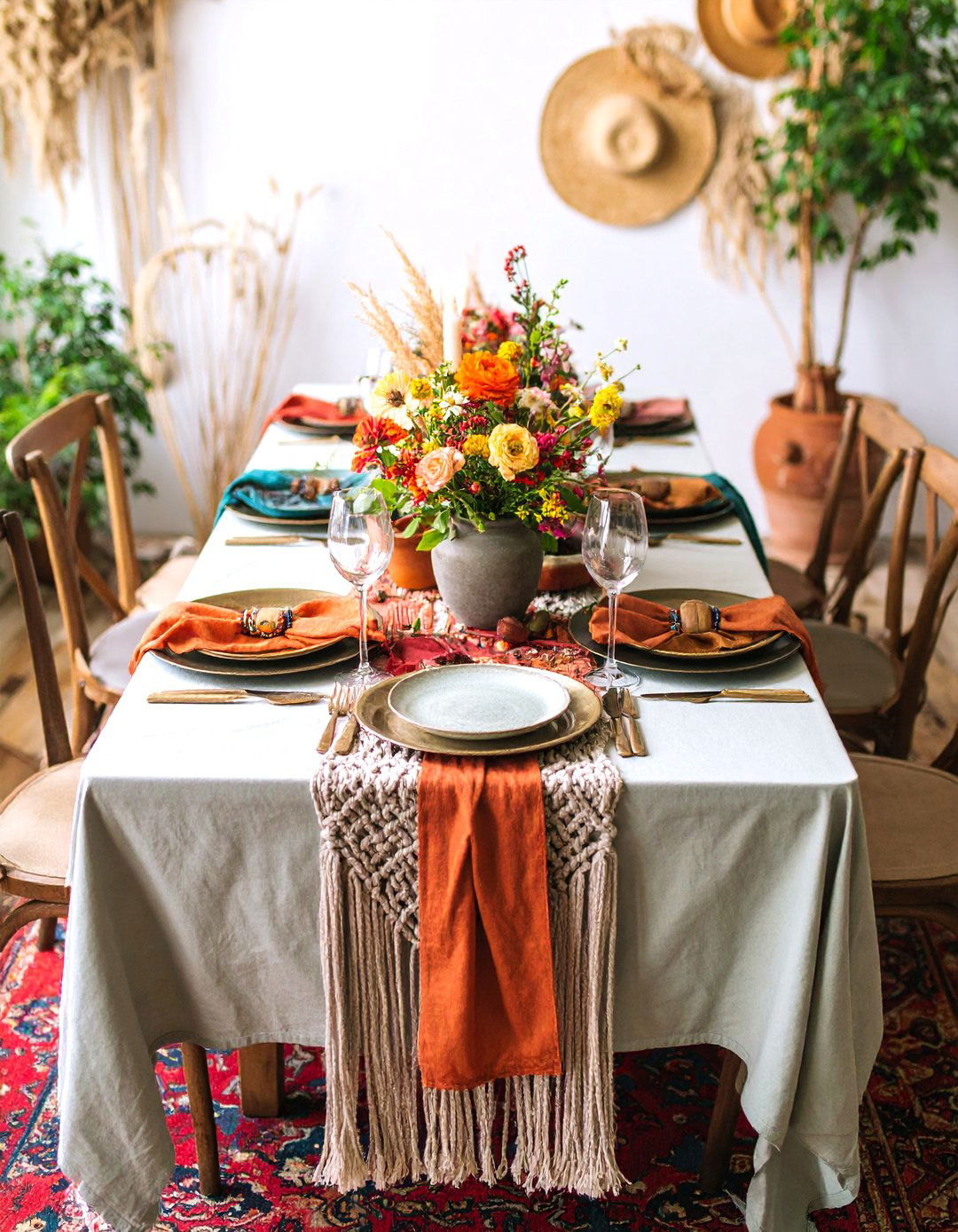 Boho Chic Tablescape with Layered Textiles - 25 Tablescape Ideas