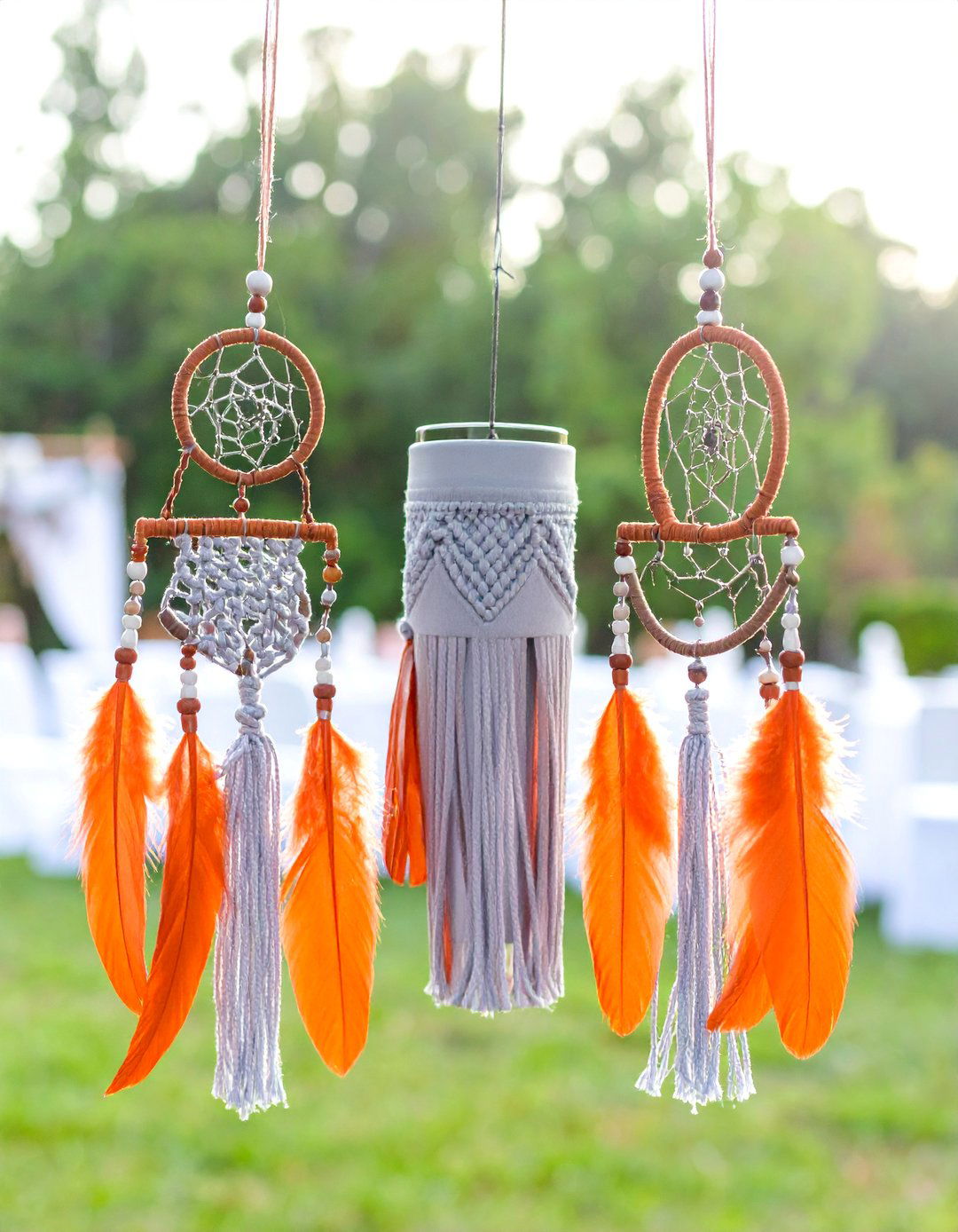 Boho Chic Wedding Koozies with Macrame and Feather Designs - 25 Wedding Koozie Ideas