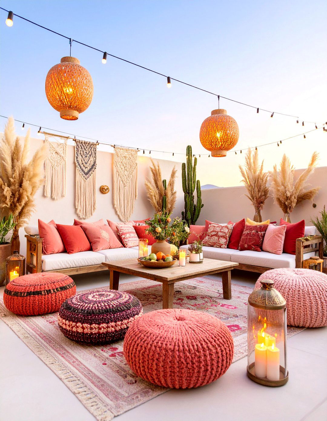 Boho Desert Sunset Party with Pampas Grass and Warm Lighting - 25 Party Decoration Ideas