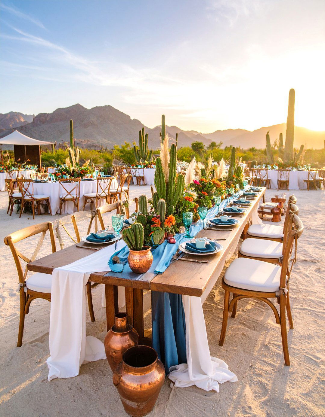 Boho Desert Sunset with Cacti and Warm Metallics - 25 Wedding Table Decoration Ideas