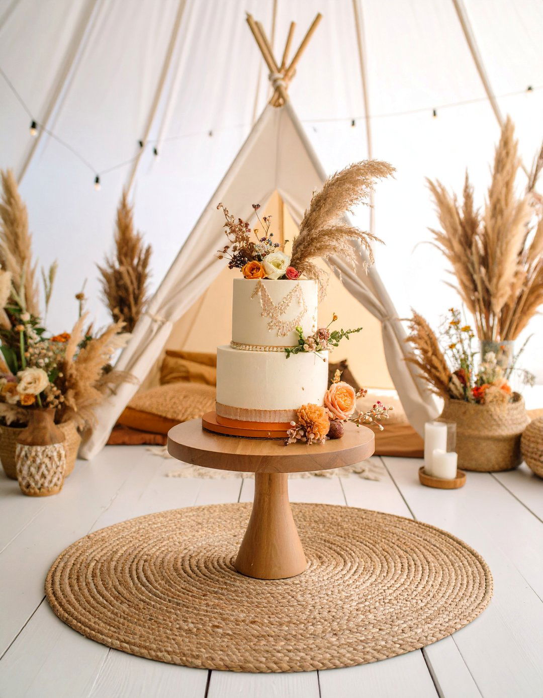 Boho Dried Floral Small Wedding Cake - 25 Small Wedding Cake Ideas