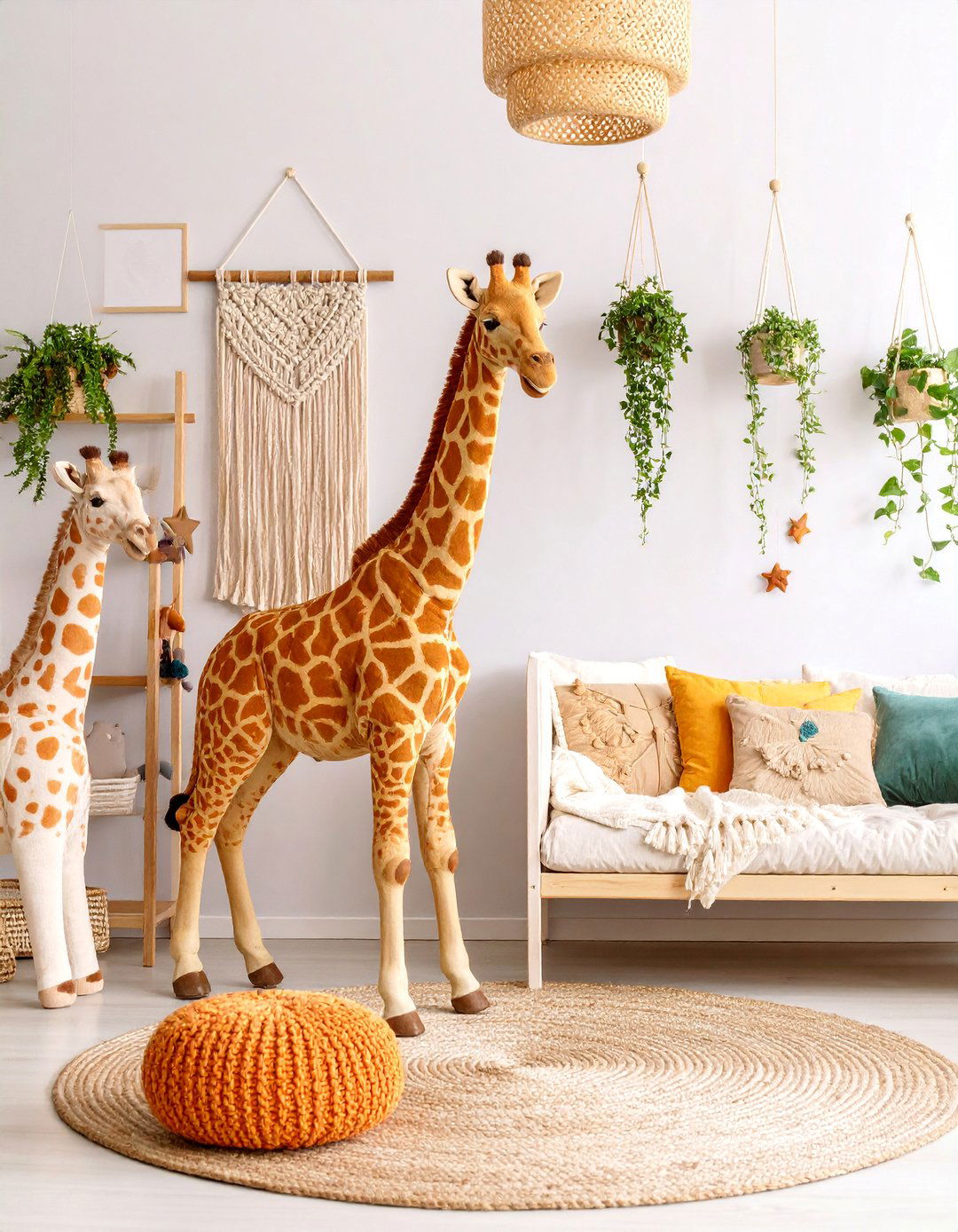 Boho Giraffe Nursery with Macrame and Textured Fabrics - 25 Giraffe Nursery Ideas