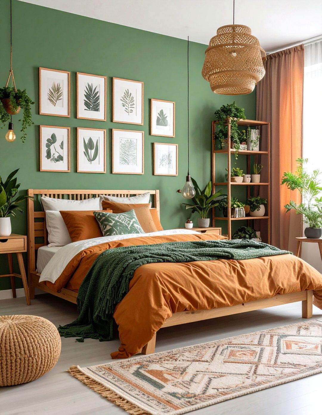 Boho Green Gallery Wall Bedroom - 25 Green Boho Bedroom Ideas