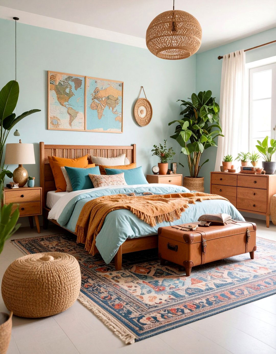 Boho Guest Bedroom with Travel Inspired Decor - 25 Colorful Boho Decor Ideas