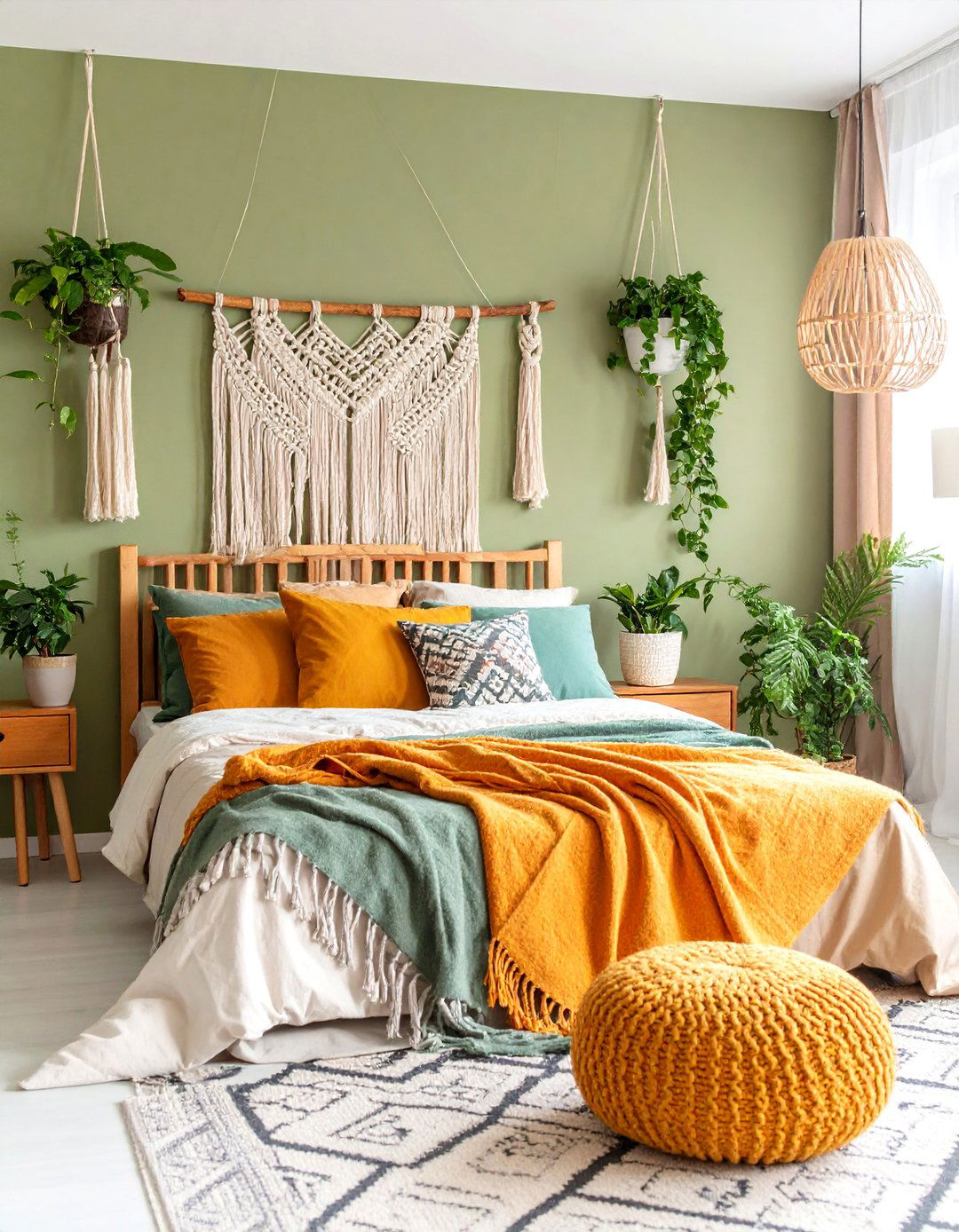 Boho Khaki Bedroom with Layered Textiles - 25 Khaki Bedroom Ideas