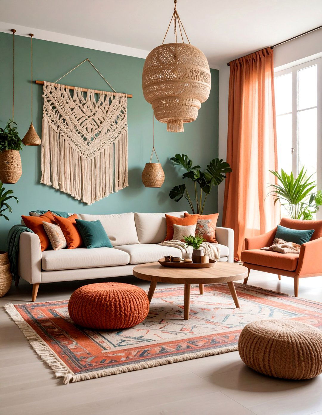 Boho Living Room with Macrame Wall Art - 25 Boho Room Ideas