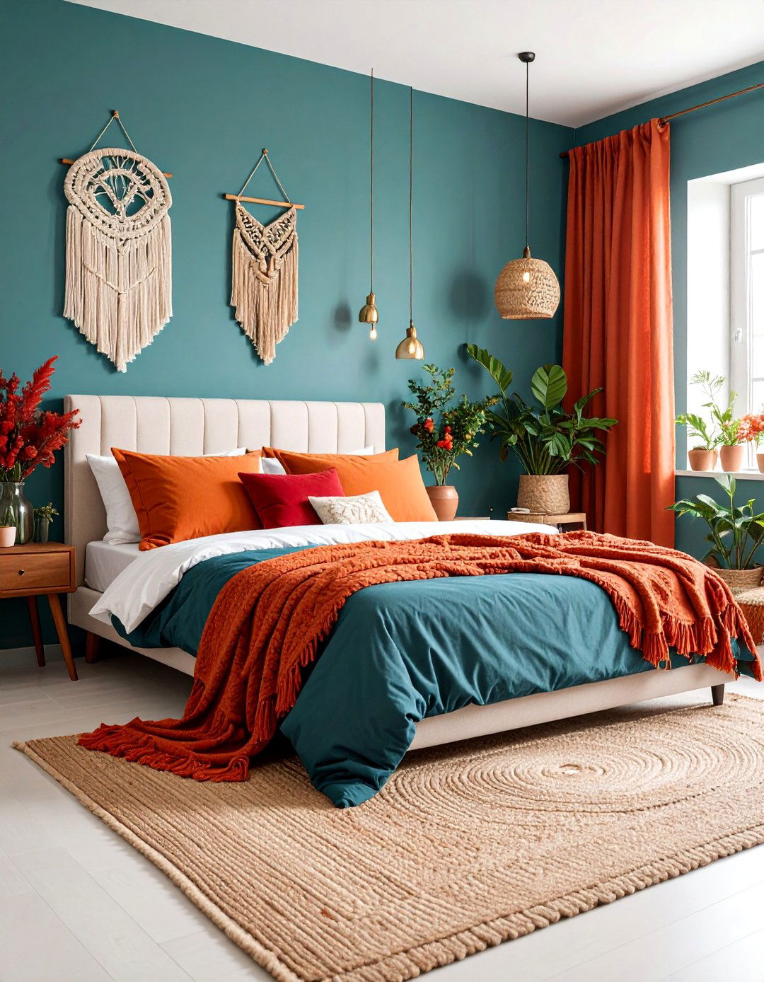 Boho Modern Teal and Burnt Orange Sanctuary - 25 Teal and Orange Bedroom Ideas