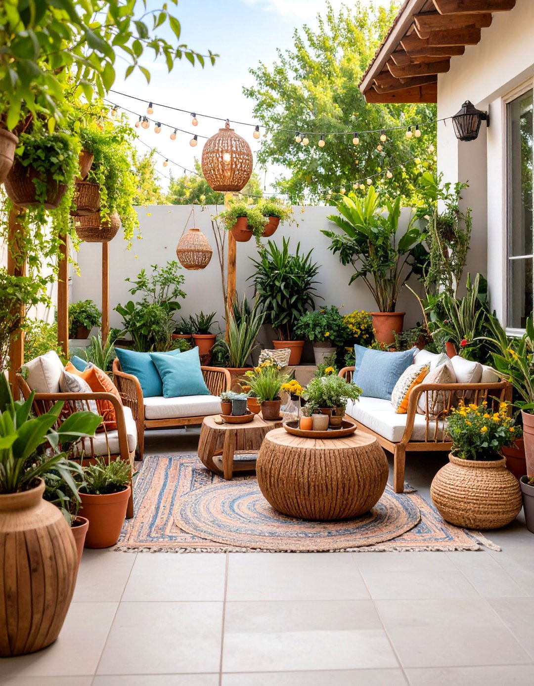 Boho Patio with Upcycled Container Gardens - 25 Boho Patio Ideas