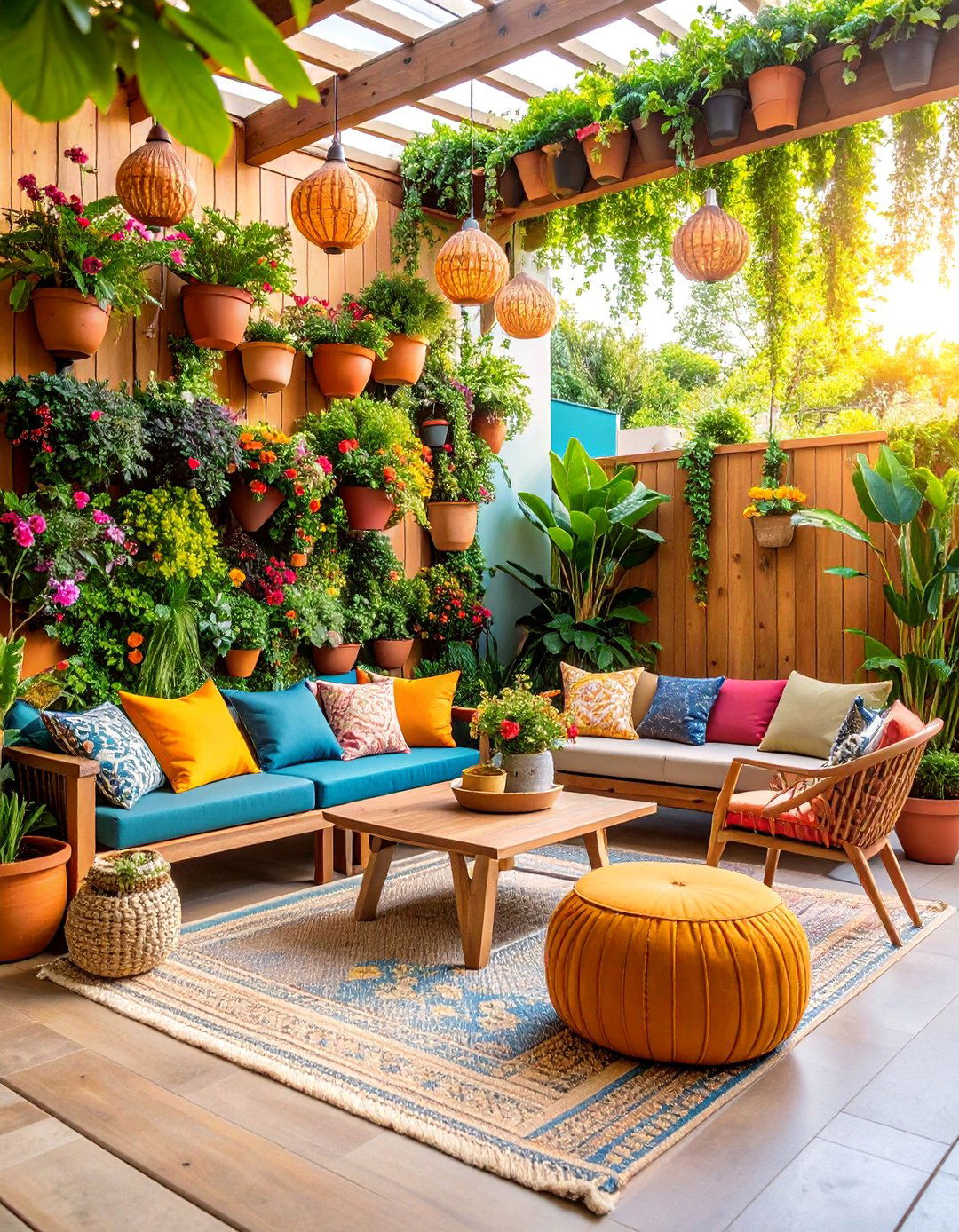 Boho Patio with Vertical Garden Walls - 25 Boho Patio Ideas
