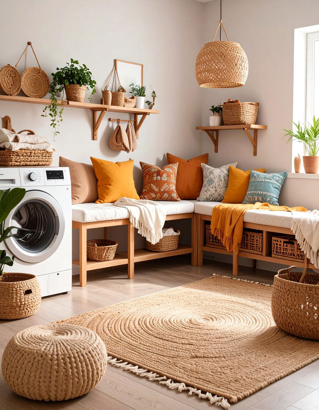 Boho Reading Nook and Folding Station - 25 Boho Laundry Room Ideas