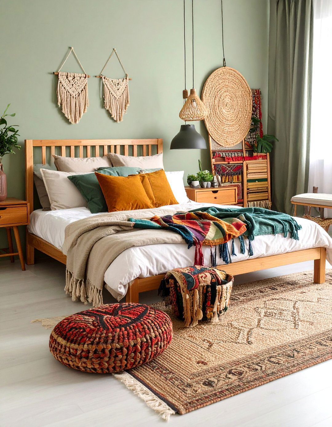 Boho Sage Green Bedroom with Vintage Rugs - 25 Boho Sage Green Bedroom Ideas