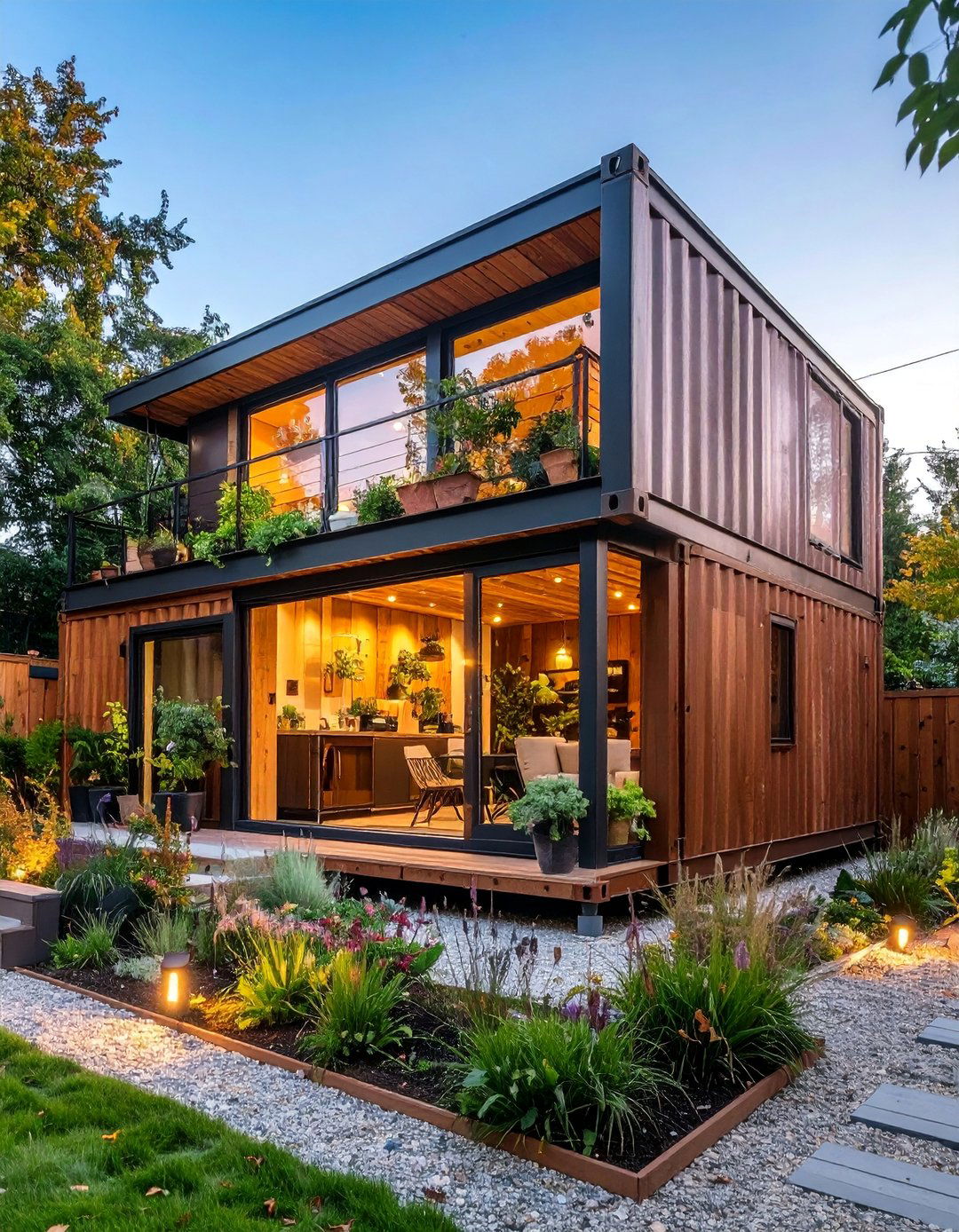 Boho Shipping Container House with Vertical Gardens - 25 Boho House Exterior Ideas