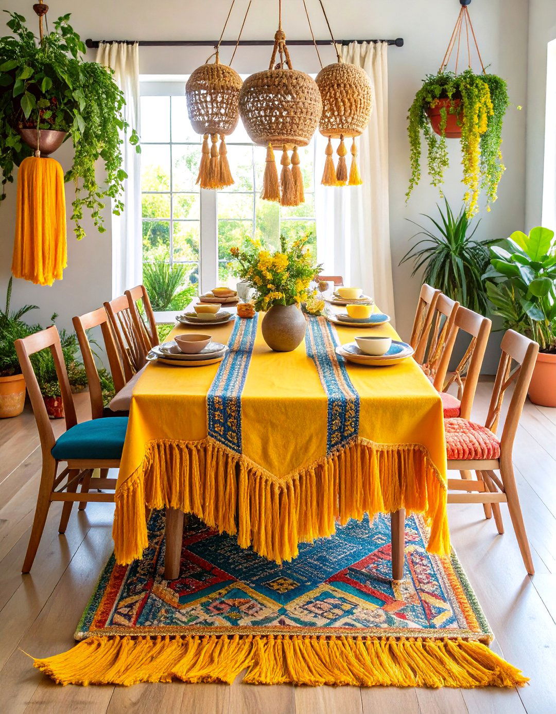 Boho Table Runner with Fringe and Tassels - 25 Table Runner Ideas