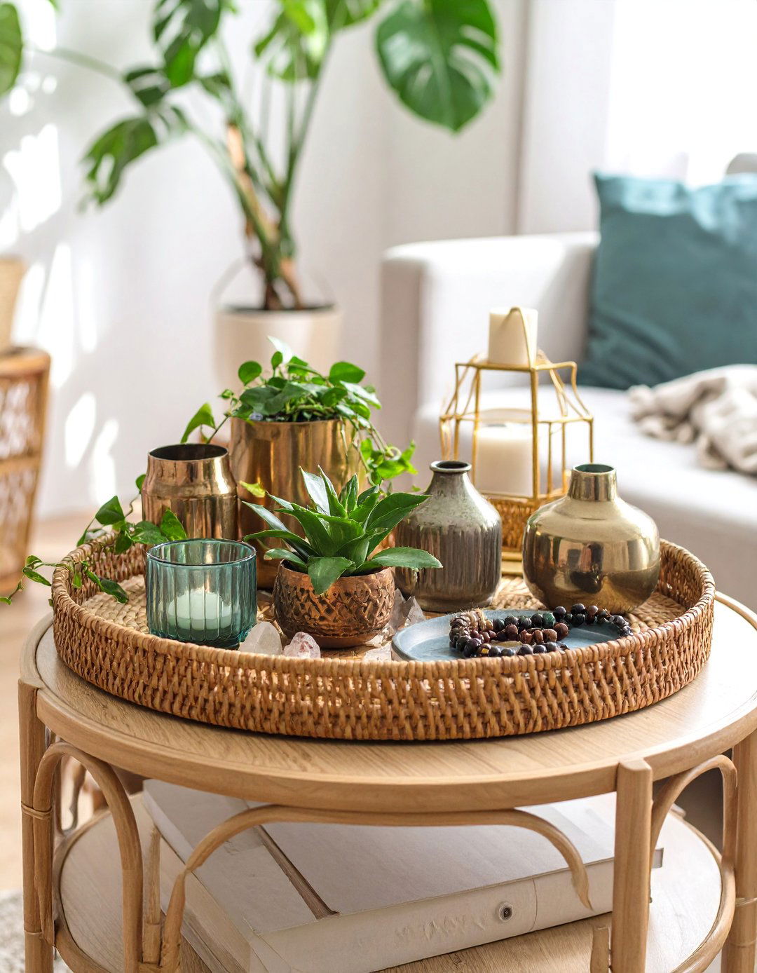 Boho Textural Tapestry Arrangement - 25 Coffee Table Centerpiece Ideas