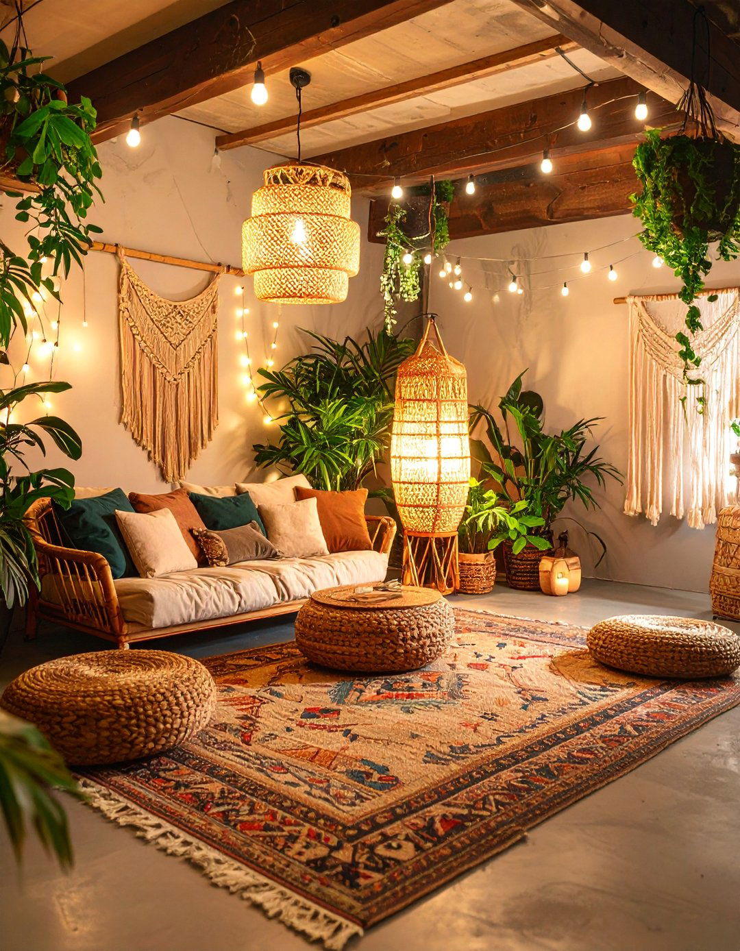 Boho Tropical Basement Recreation Room with Cozy Atmosphere - 25 Bohemian Tropical Bohemian Decor