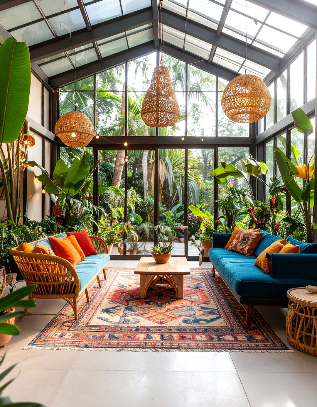 Boho Tropical Conservatory with Glass House Vibes - 25 Bohemian Tropical Bohemian Decor