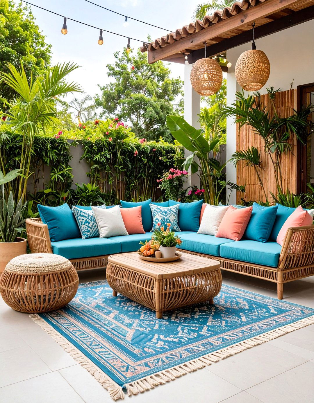 Boho Tropical Patio with Outdoor Lounge Areas - 25 Bohemian Tropical Bohemian Decor