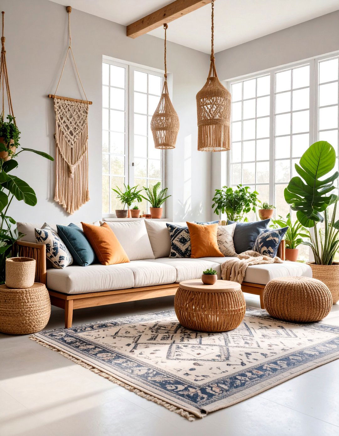 Boho Tropical Sunroom with Floor Cushion Seating - 25 Bohemian Tropical Bohemian Decor