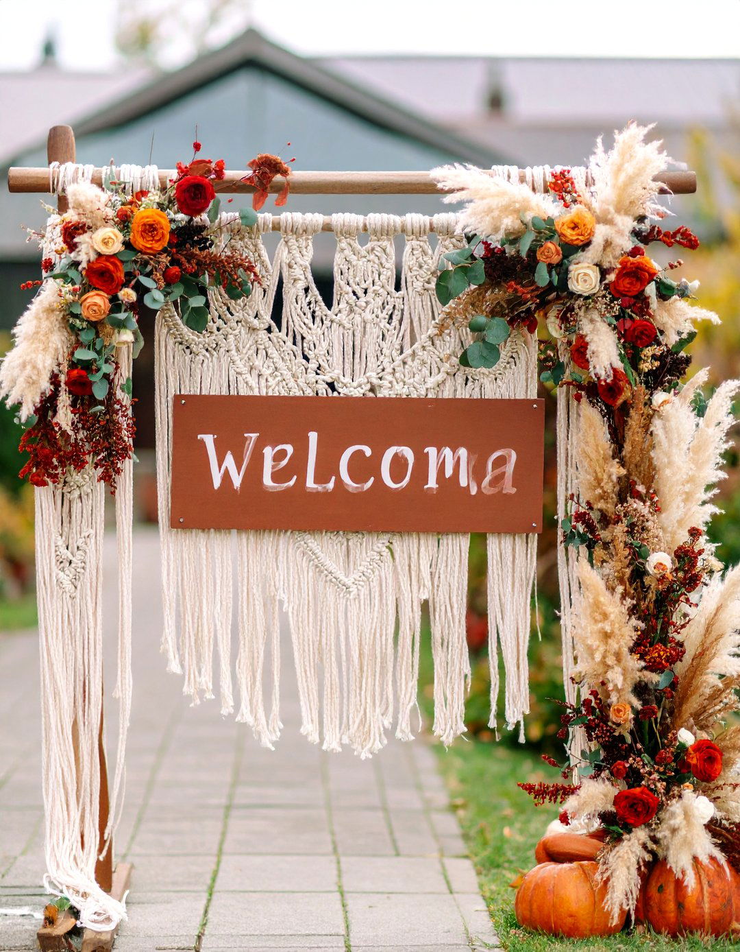 Boho Welcome Sign with Macrame and Dried Florals - 25 Wedding Welcome Sign Ideas