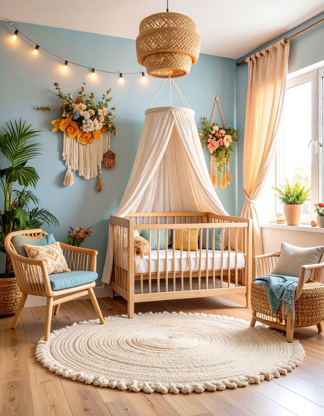 Boho Wildflower Oasis with Macrame Details - 25 Floral Nursery Ideas