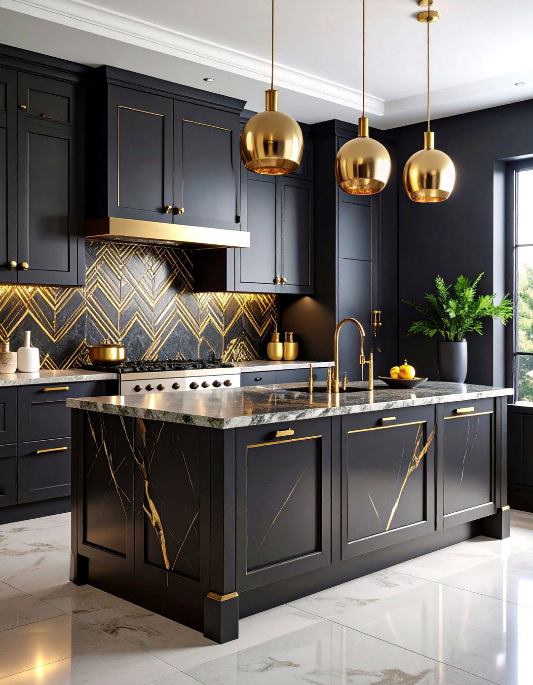 Bold Black and Gold Art Deco Backsplash - 25 Kitchen With Black Backsplash
