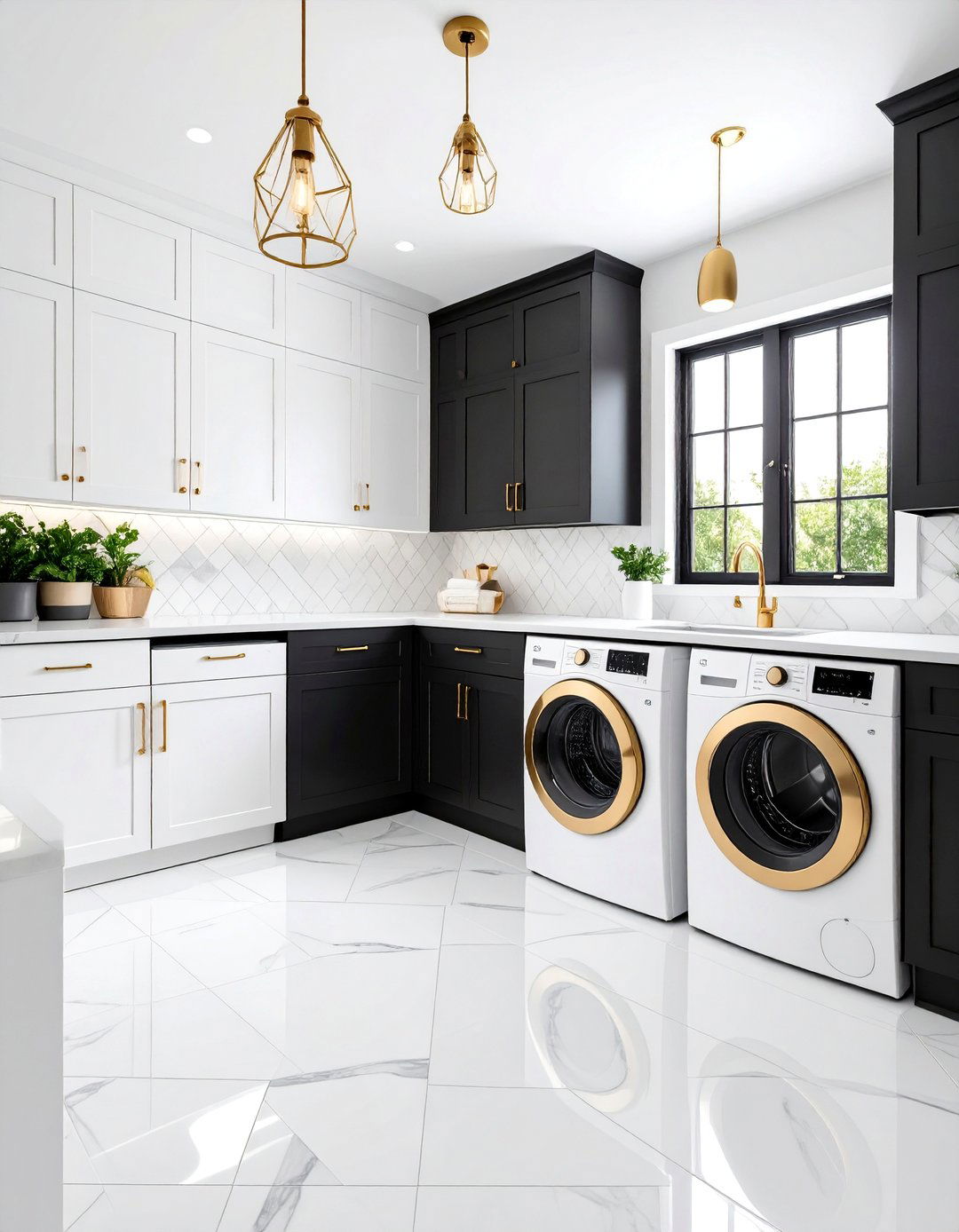 Bold Black and White Laundry Room with Geometric Patterns - 25 Laundry Room Decor Ideas