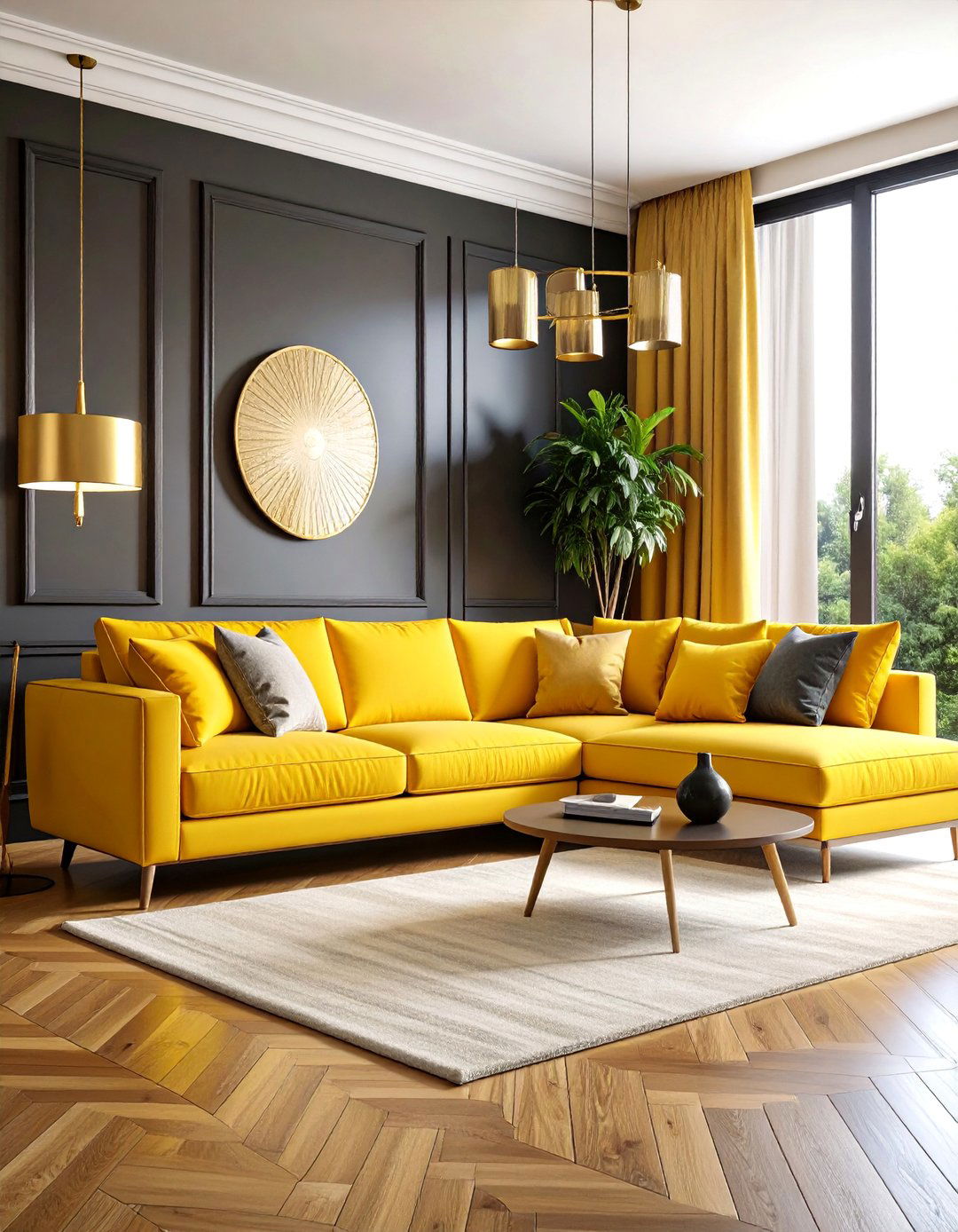 Bold Canary Yellow Sectional Sofa - 25 Yellow Living Room Ideas