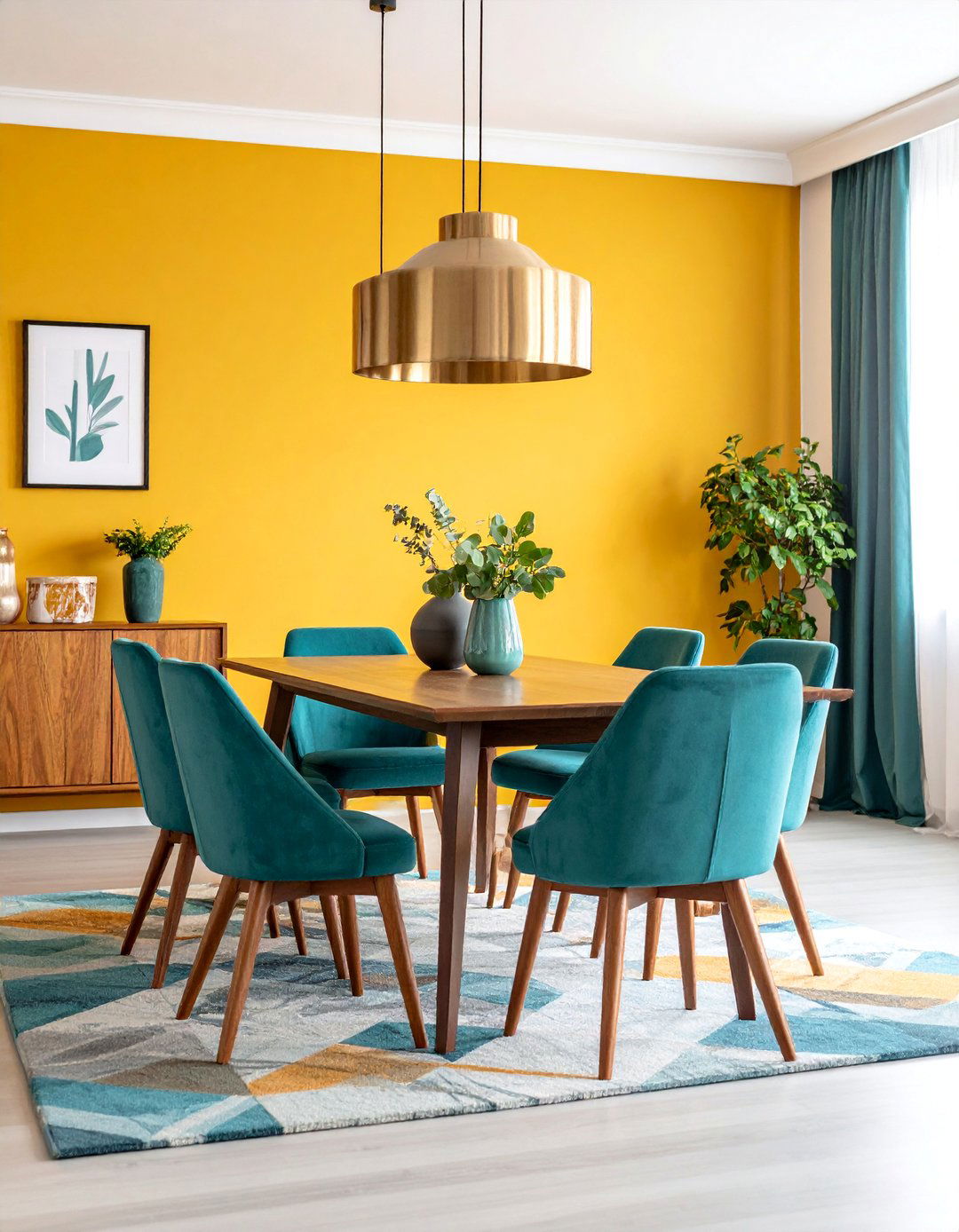 Bold Color Block Dining Room with Geometric Patterns - 25 Mid-century Modern Dining Rooms