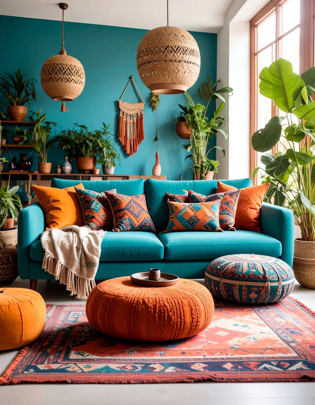Bold Color Pop Boho Living Room - 25 Mismatched Sofas in Living Room Ideas