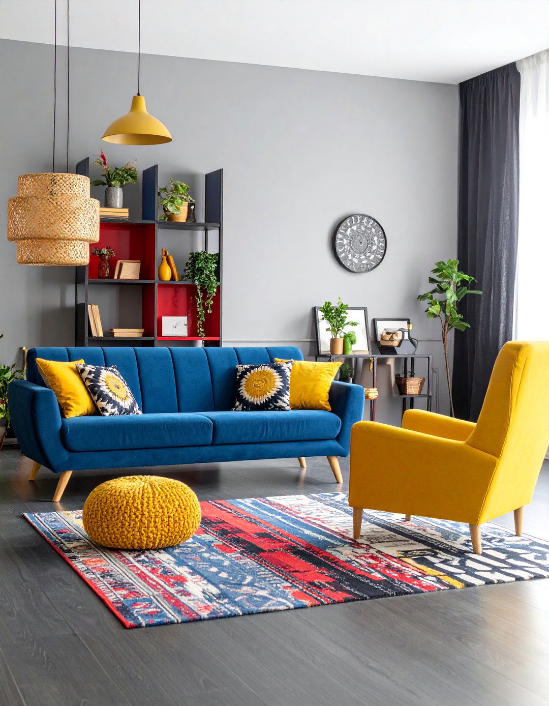Bold Color Splash Black Floor Living Room - 25 Black Floor Living Room Ideas