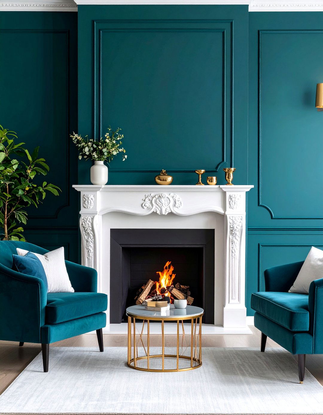 Bold Color Statement Fireplace with Painted Accent Walls - 25 Fireplace Decor Ideas