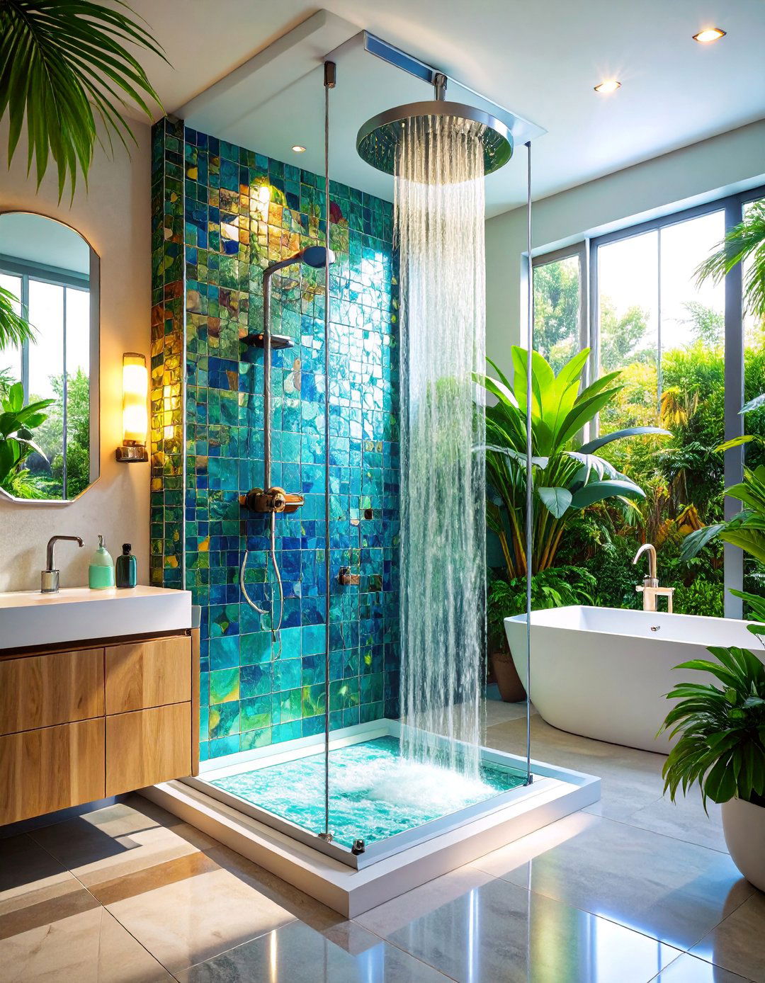 Bold Colorful Mosaic Shower Surround - 25 Shower Surround Ideas