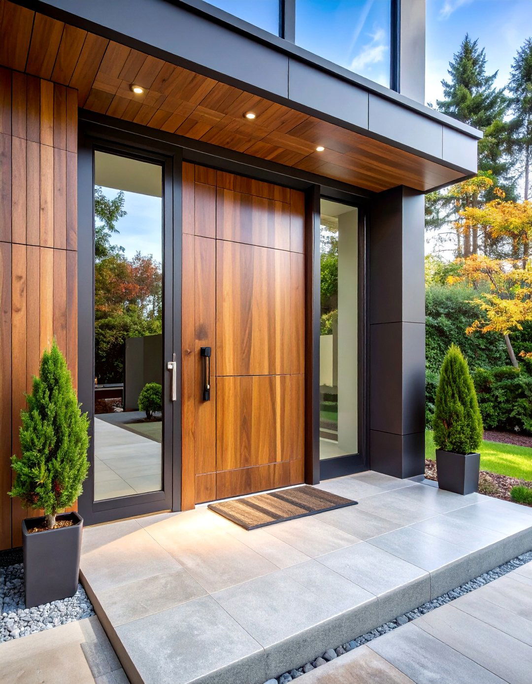 Bold Contemporary Walnut Door with Espresso Stain - 25 Stained Front Door Ideas