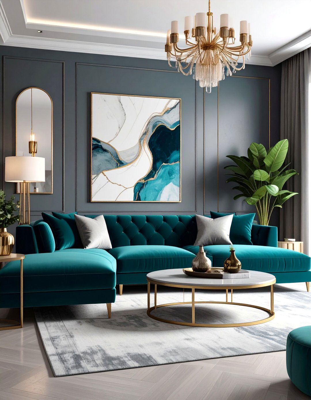 Bold Contrast High Impact Design - 25 Teal and Grey Living Room Ideas