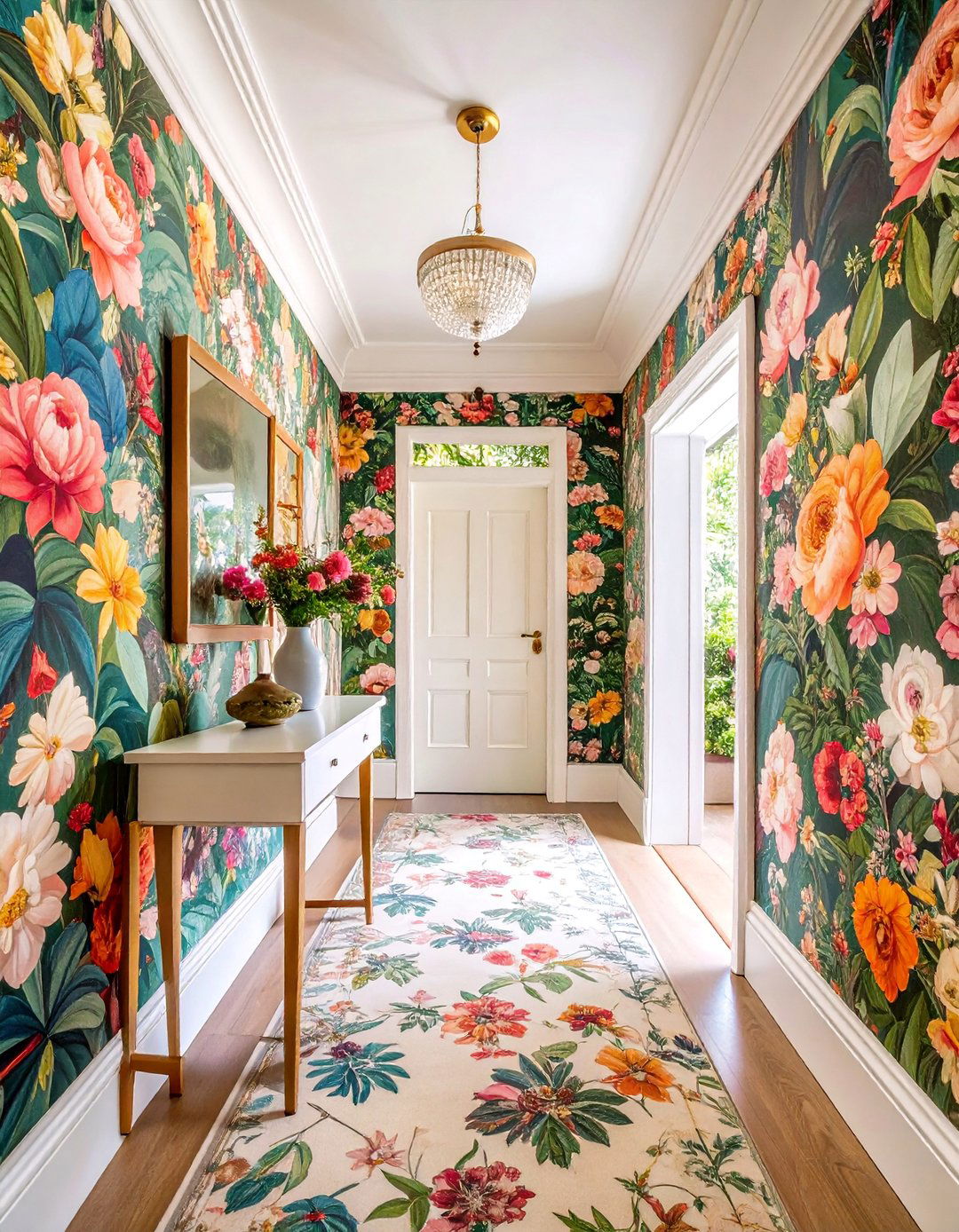 Bold Floral Wallpaper Statement Hallway - 25 Hallway Ideas