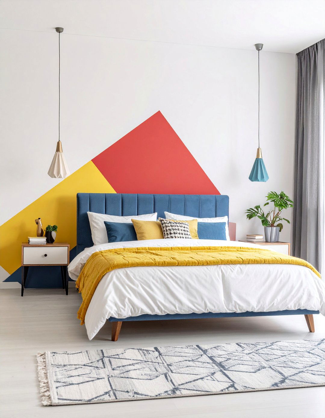 Bold Geometric Bedroom with Primary Color Scheme - 25 Colorful Bedroom Ideas