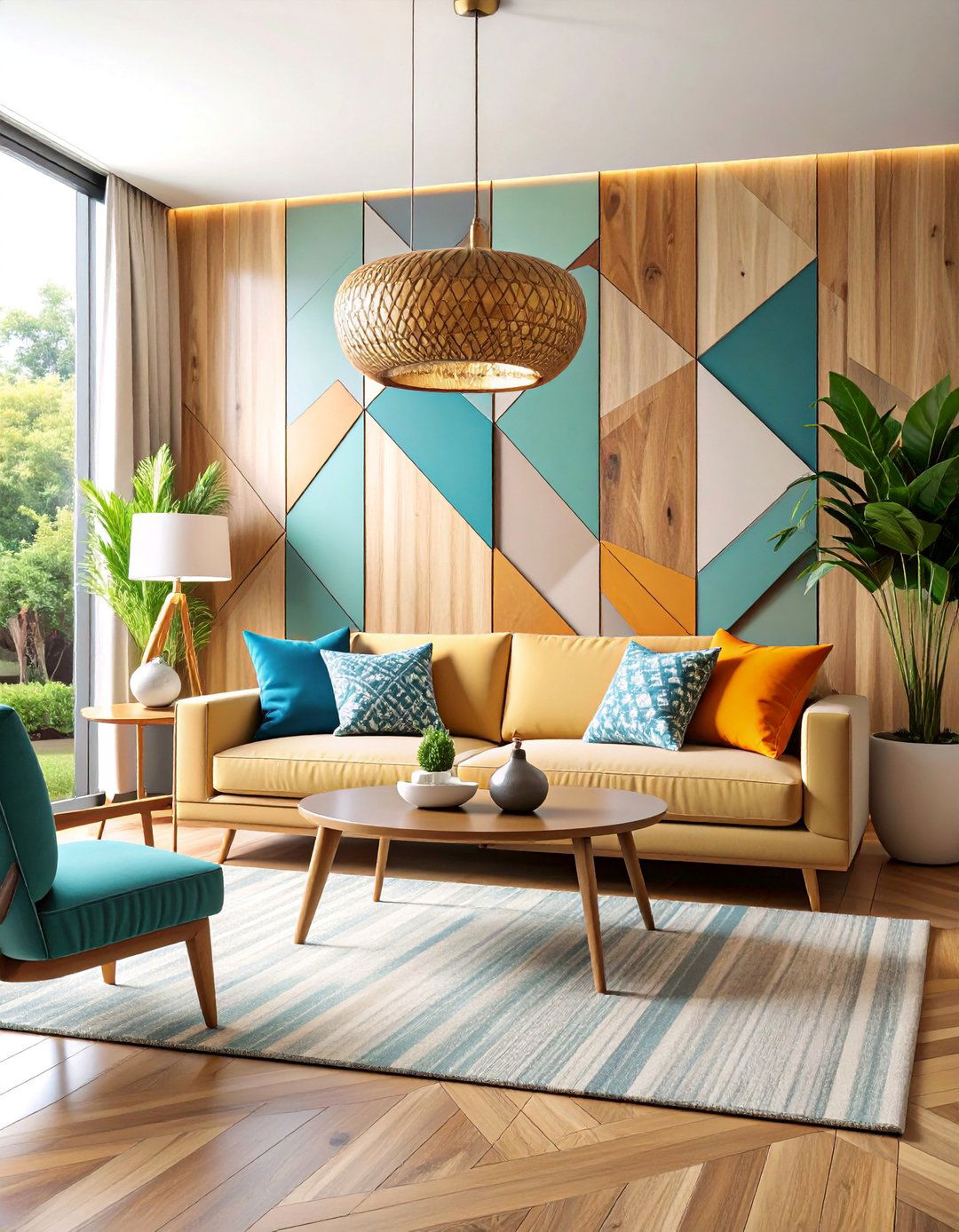 Bold Geometric Pattern with Mixed Materials - 25 Half Wall Paneling Ideas