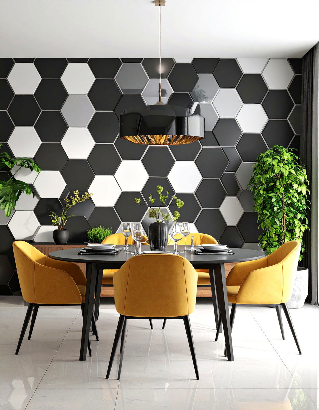 Bold Geometric Wallpaper Accent Wall - 25 Dining Room Accent Wall Ideas