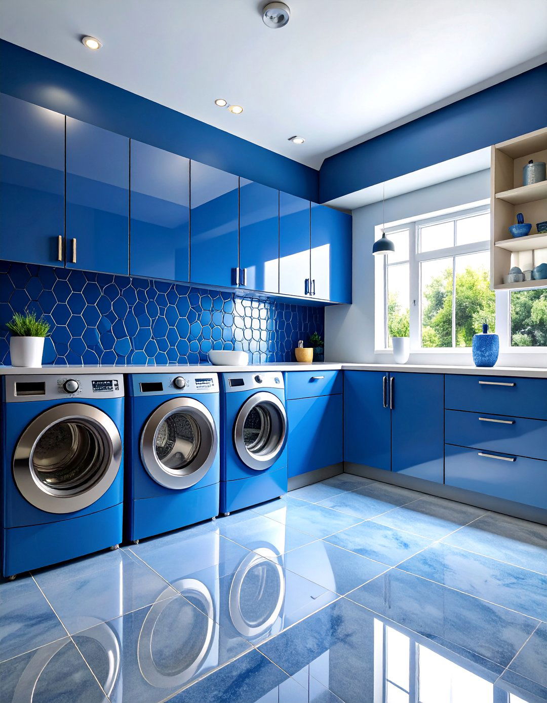 Bold Glass Penny Round Backsplash - 25 Laundry Room Backsplash Ideas