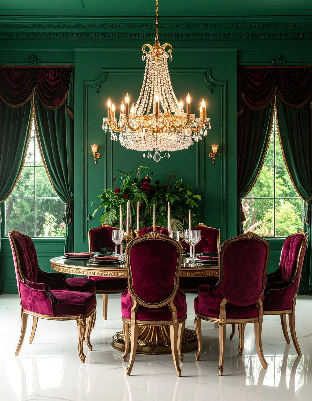 Bold Jewel Toned Maximalist Dining Room with Eclectic Seating - 25 Modern Dining Room Ideas