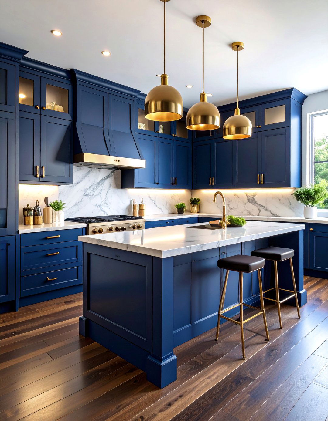 Bold Navy and Brass Sophistication with Black Appliances - 25 Small Kitchen with Black Appliances Ideas