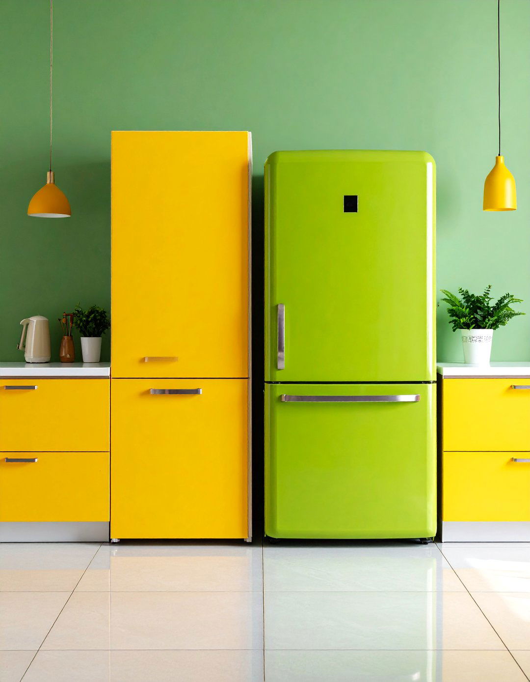 Bold Neon Green Appliances with Sunny Yellow Cabinets - 25 Green and Yellow Kitchen Ideas
