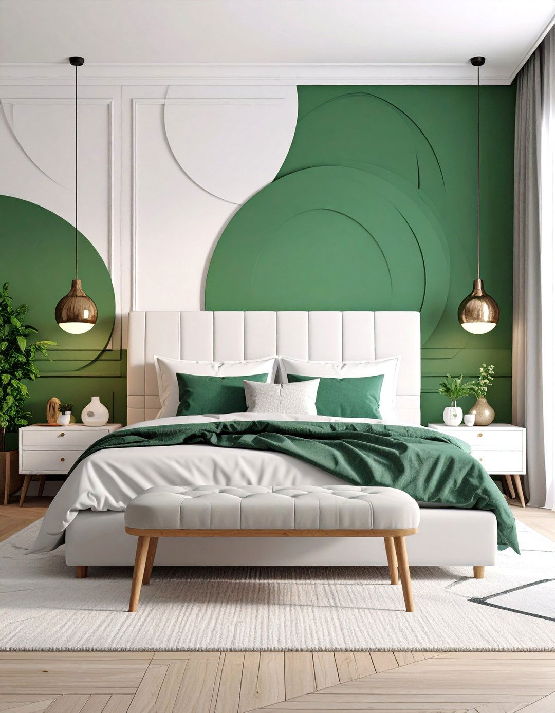 Bold Painted Accent Wall with Geometric Shapes - 25 No Headboard Ideas