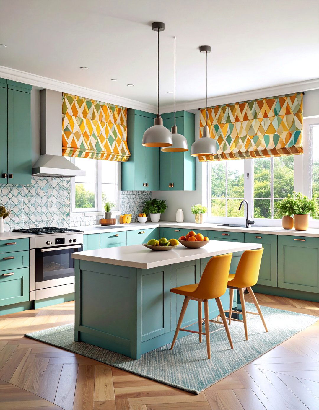 Bold Pattern Kitchen Valance with Geometric Designs - 25 Kitchen Valance Ideas