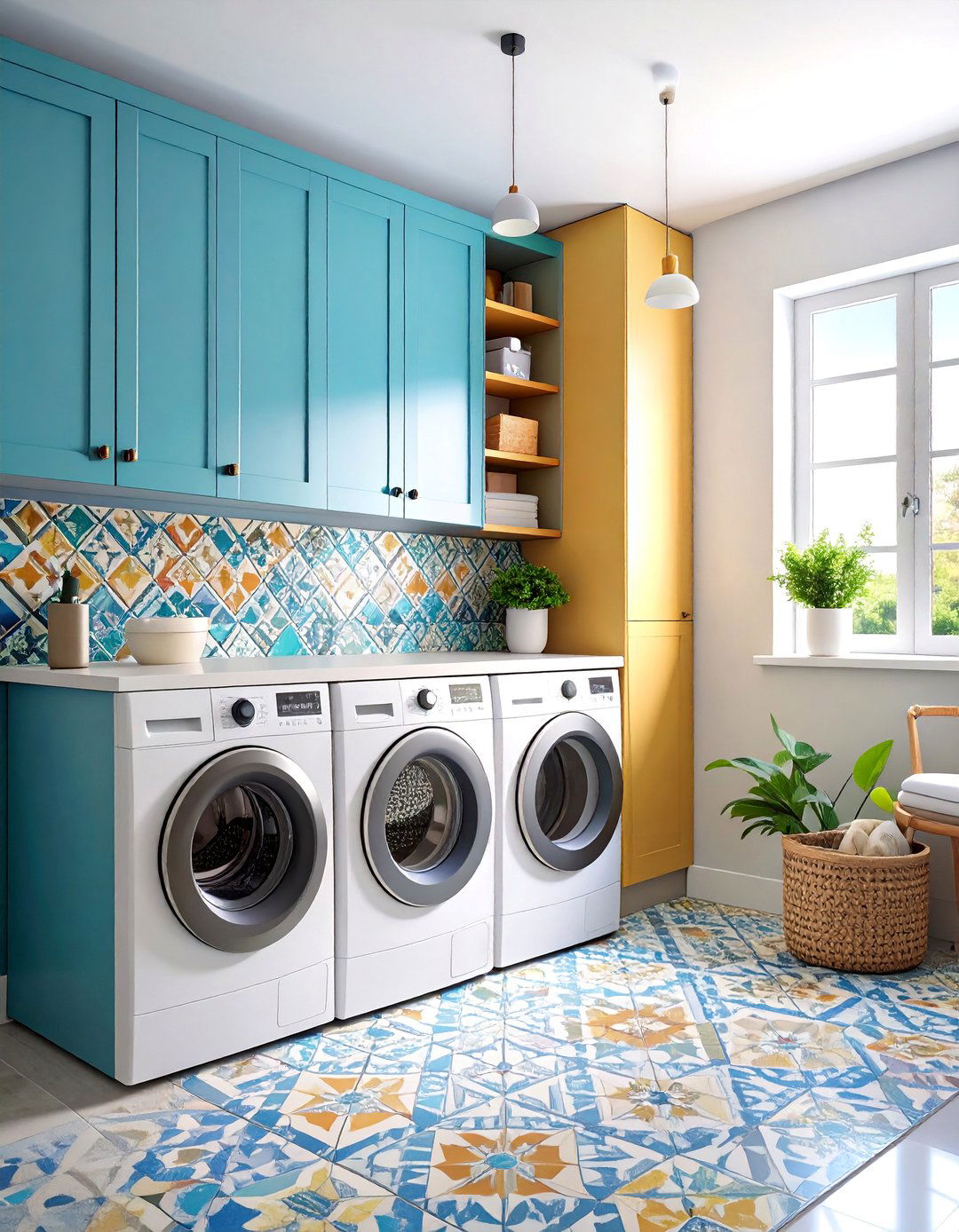 Bold Patterned Encaustic Cement Tiles - 25 Laundry Room Backsplash Ideas