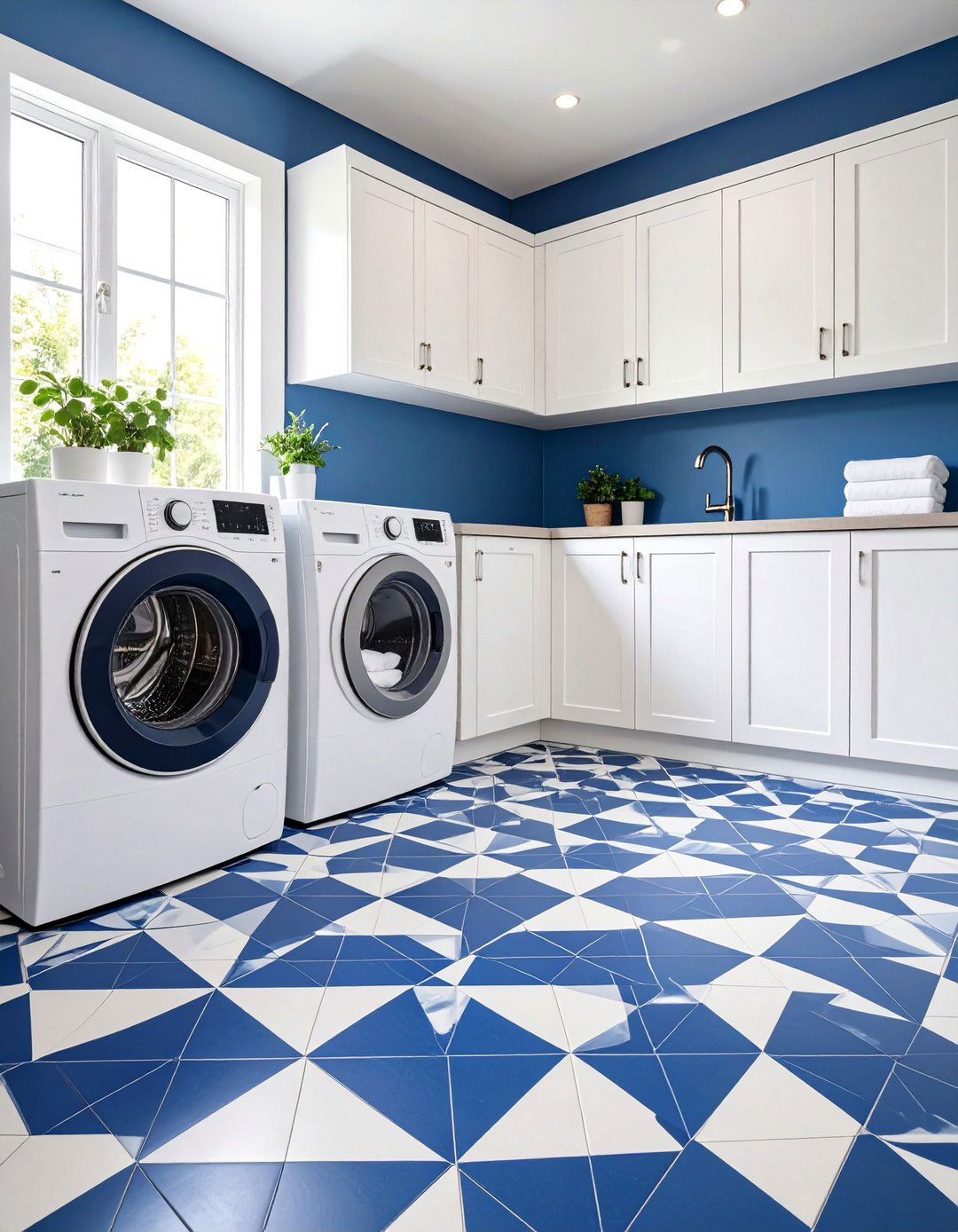 Bold Patterned Statement Floor Tiles - 25 Laundry Room Tile Ideas