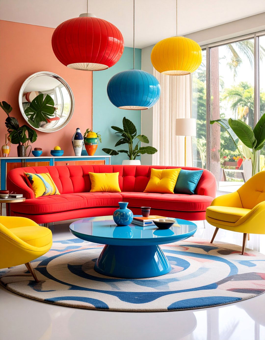 Bold Primary Color Atomic Living Space - 25 1950s Living Room Ideas