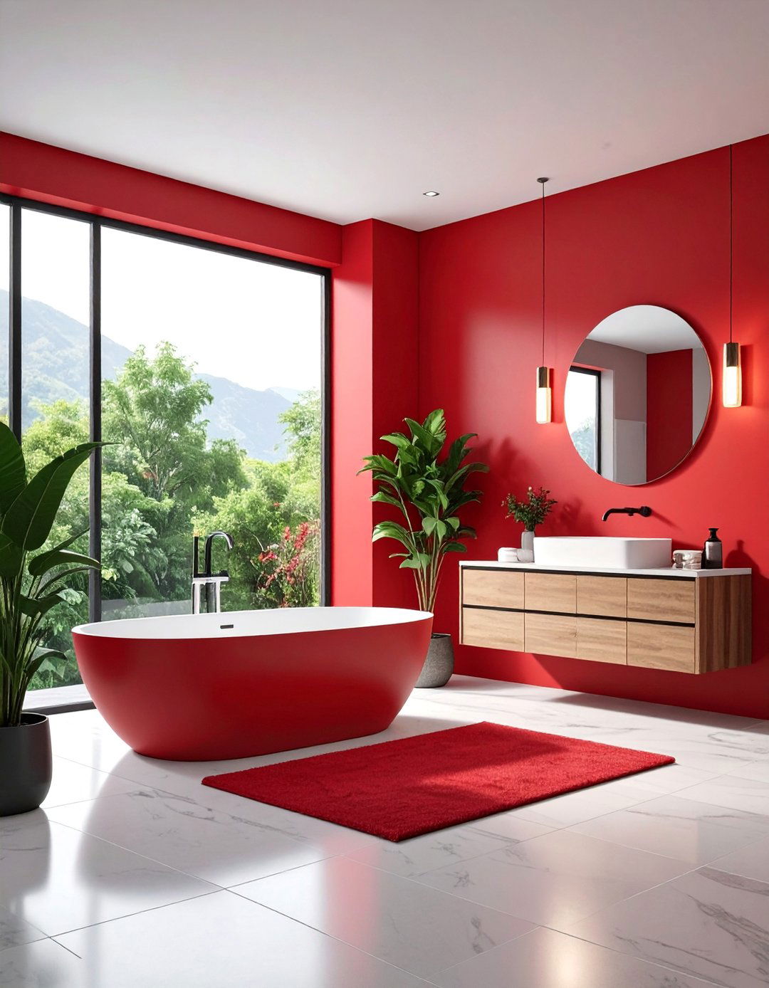 Bold Red Accent Wall - 25 Masculine Bathroom Ideas